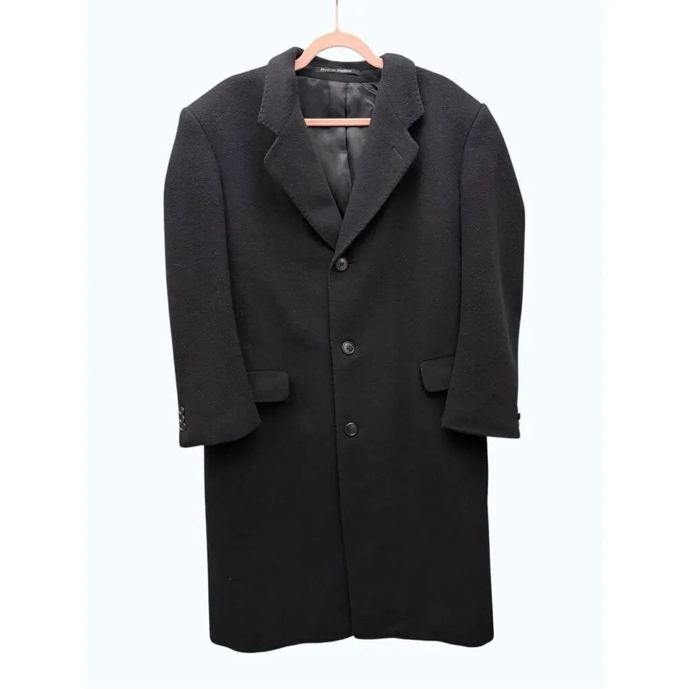 Marc Jeffries Overcoat Black Made in England Wool Blend Topcoat Men's Large 40